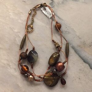 Chico's Multistrand Necklace in Copper, Brown, Olive, Amber